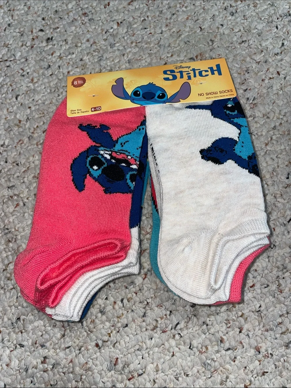 Disney Stitch Low-Cut Socks in Pink and White